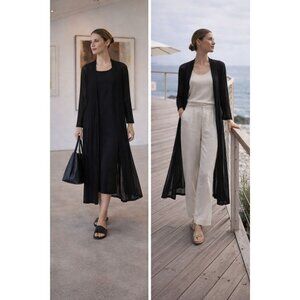 Eileen Fisher Women Black Sheer Duster 3X Italian Yarn Minimalist Resortwear